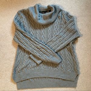 Grey cowl neck cable knit sweater